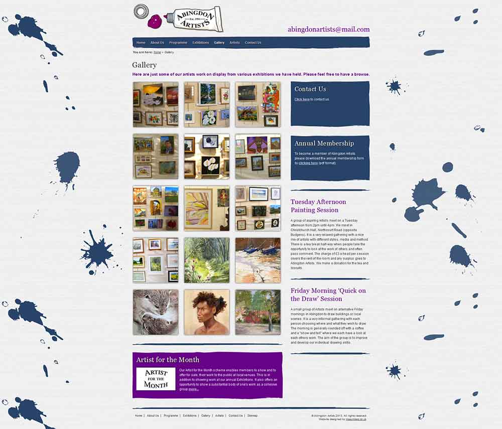 Screenshot of the Abingdon Artists gallery webpage in a desktop viewport