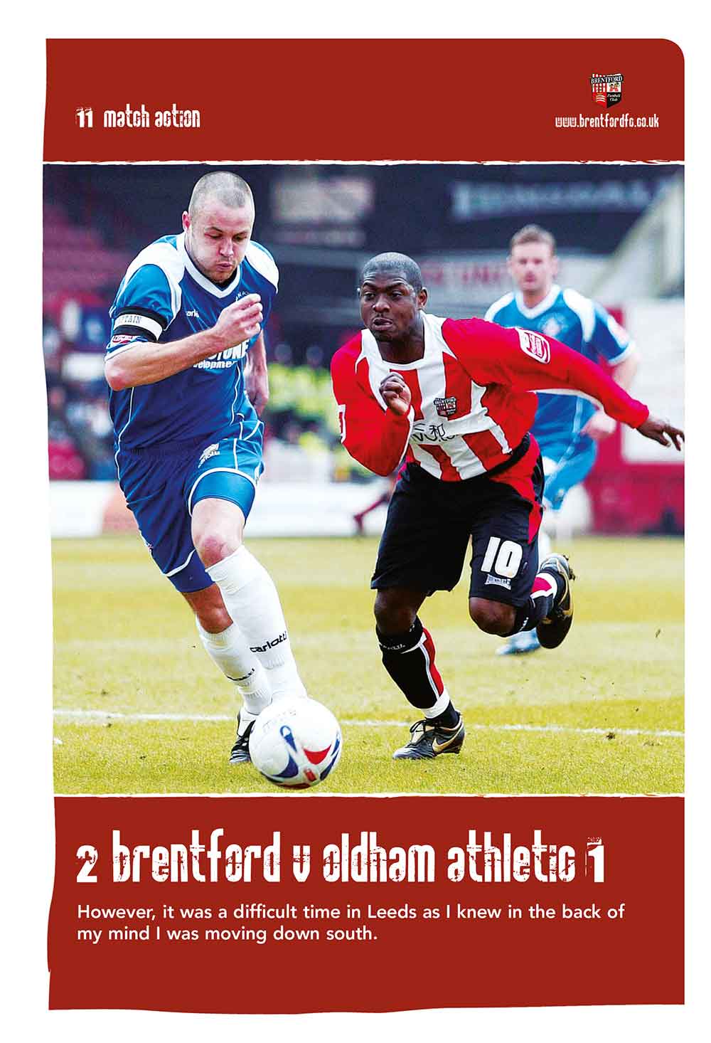 Screenshot of the Brentford Football Club matchday programme match action single page