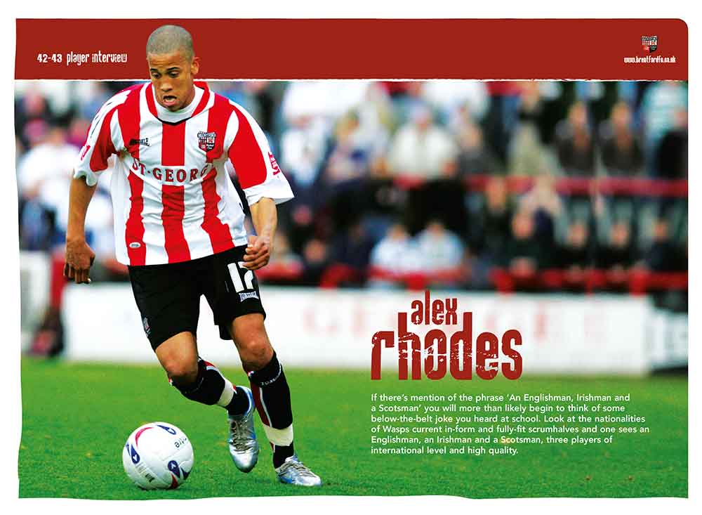 Screenshot of the Brentford Football Club matchday programme player feature spread one