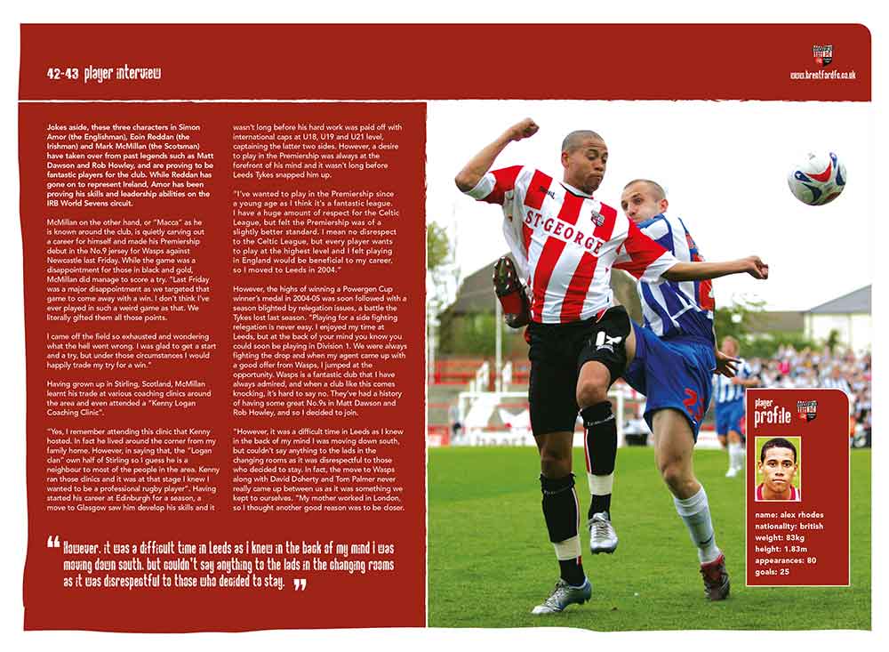 Screenshot of the Brentford Football Club matchday programme player feature spread two