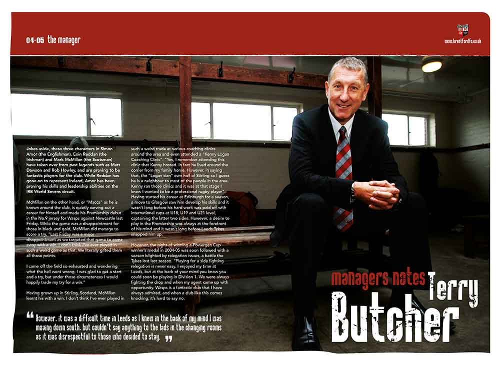Screenshot of the Brentford Football Club matchday programme manager's spread