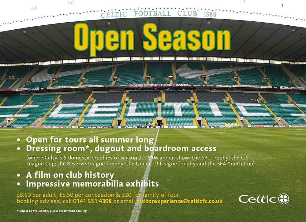 Screenshot of the Celtic Football Club open season tour advert