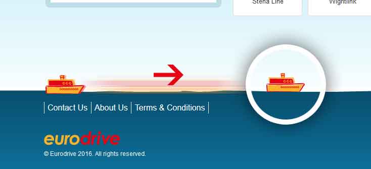 Screenshot of the Eurodrive CSS3 animated ferry going along the webpage footer