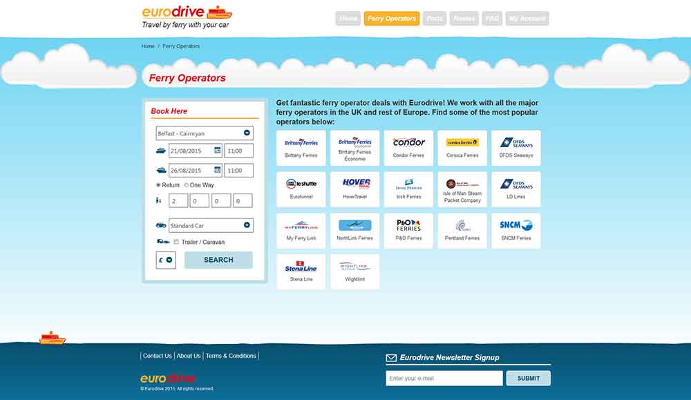 Screenshot of the Eurodrive ferry operators webpage in a desktop viewport