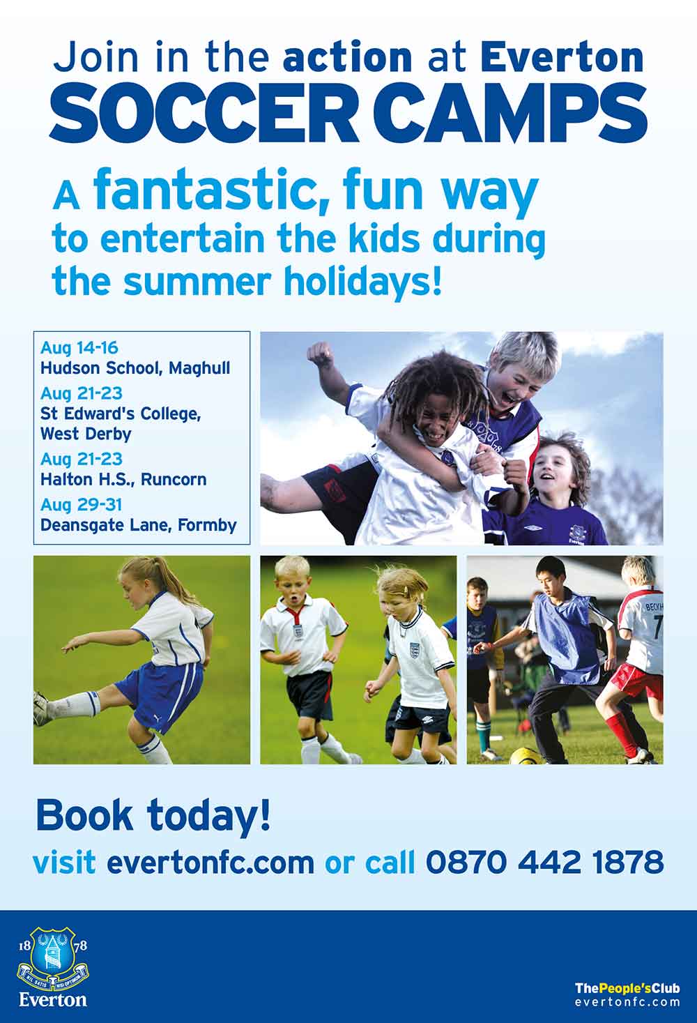 Screenshot of the Everton Football Club soccer camps advert