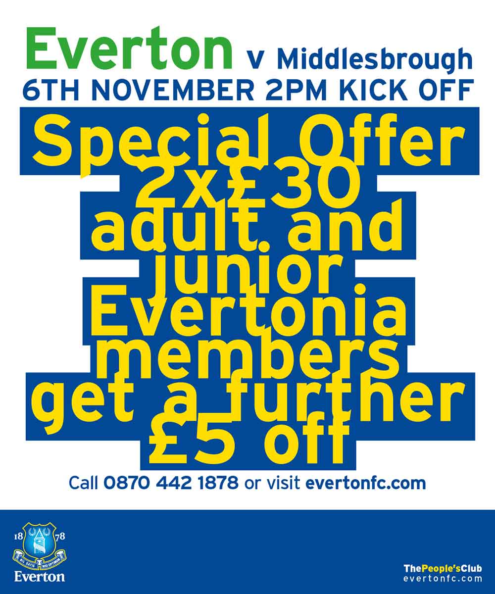 Screenshot of the Everton Football Club special offer advert