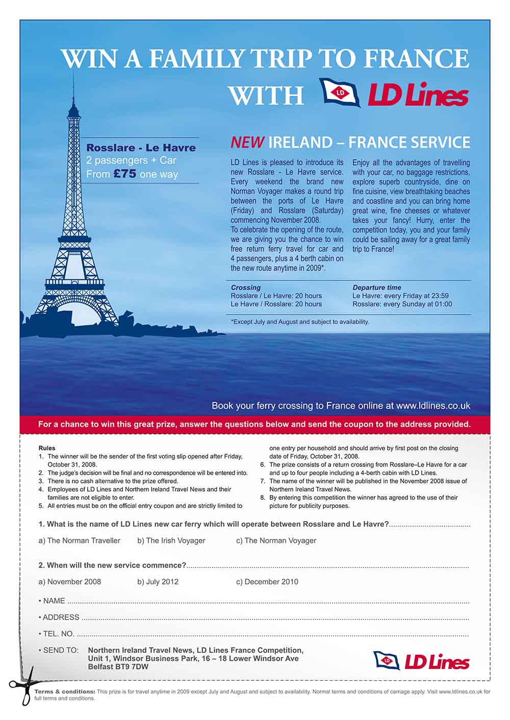 Screenshot of the LD Lines full page competition advert