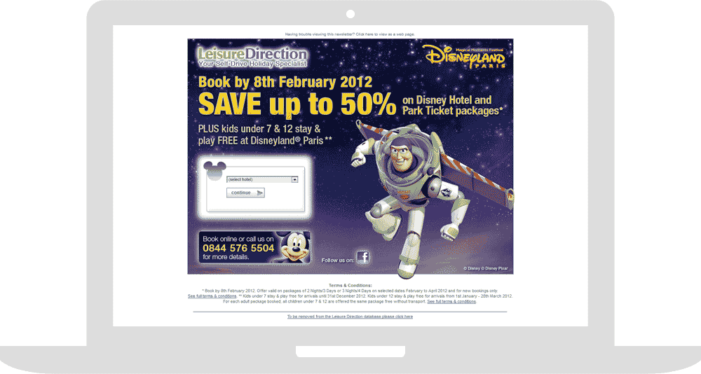 Screenshot of the Leisure Direction Travel email newsletter