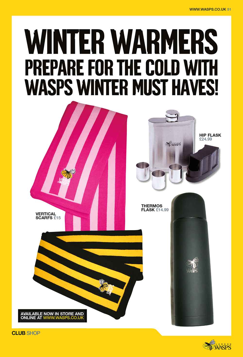 Screenshot of the Wasps Rugby Club matchday programme club shop
