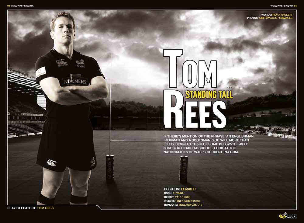 Screenshot of the Wasps Rugby Club matchday programme player feature spread