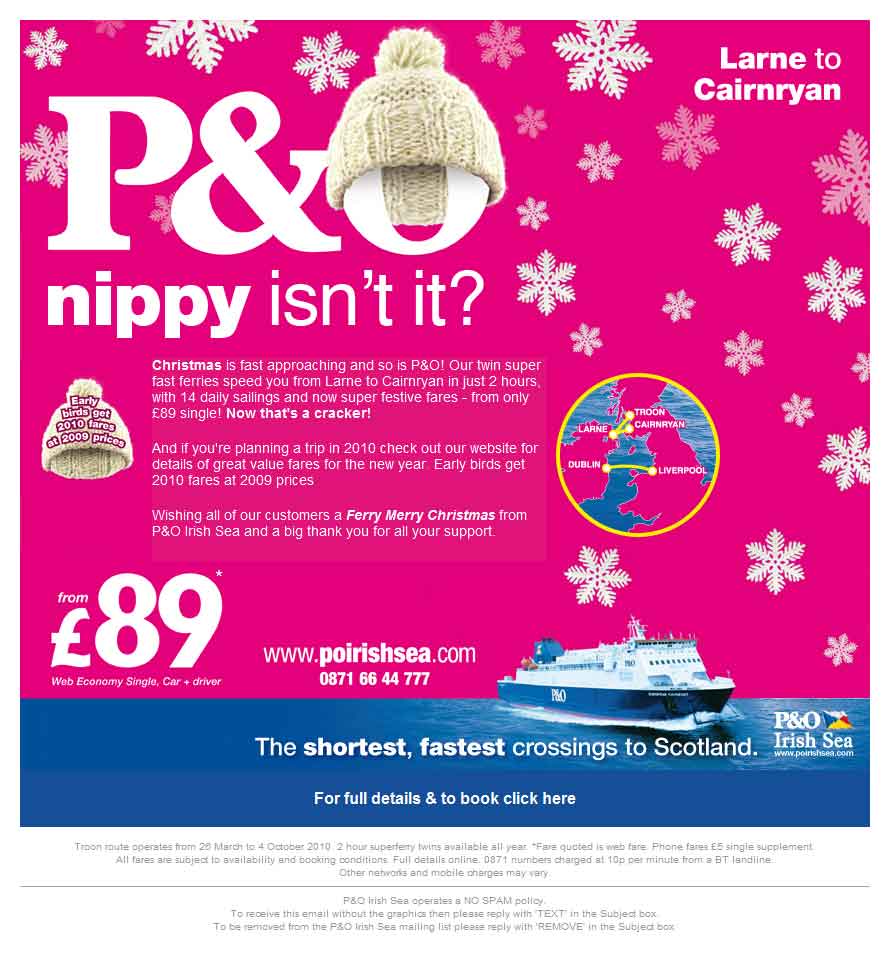 Screenshot of the P&O Ferries email newsletter