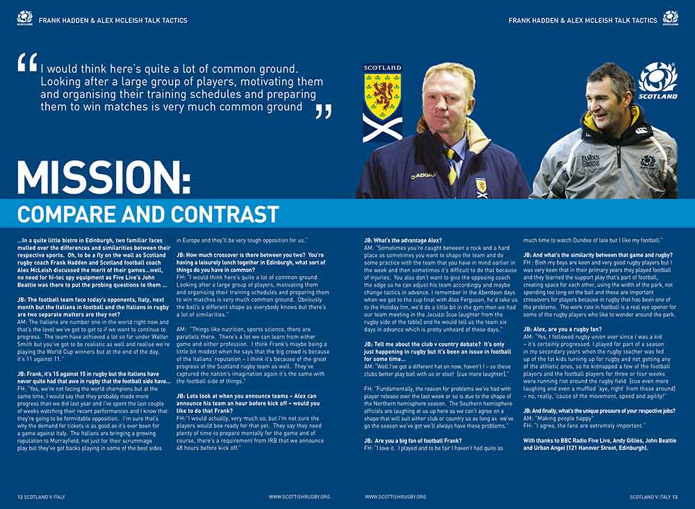 Screenshot of the Scotland Rugby matchday programme feature spread