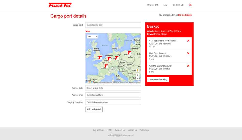 Screenshot of the TruckTel cargo port details webpage in a desktop viewport