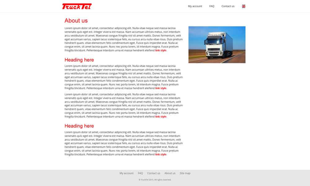 Screenshot of the TruckTel about us webpage in a desktop viewport